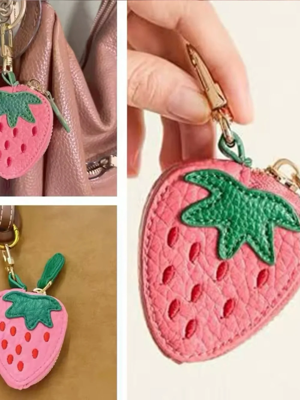 🍓 Strawberry Coin Pouch Keychain Micro Mini Bag Charm